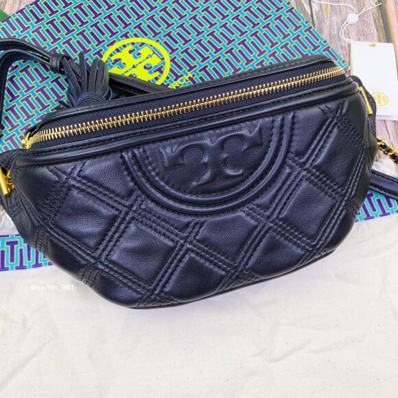 Tory Burch Black Leather Soft Fleming Belt Bag - Picture 6 of 9